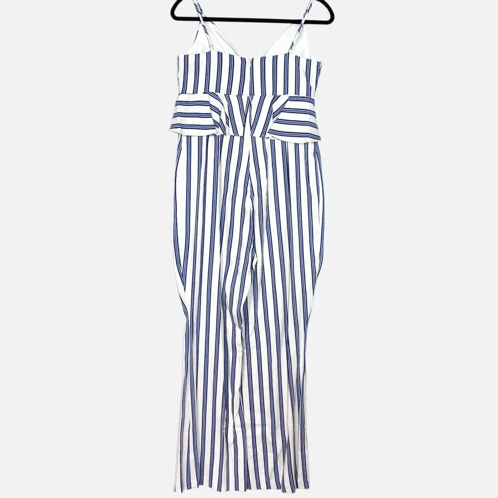 BCBGeneration Blue Striped Peplum Jumpsuit Size 12 NWT